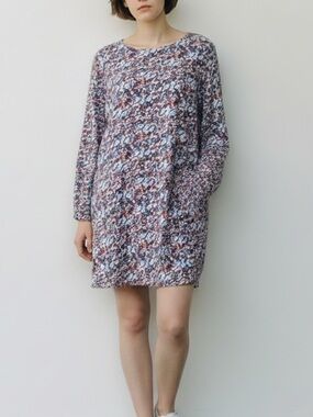 BCBGeneration Floral Long Sleeve Shift Mini Dress Blue